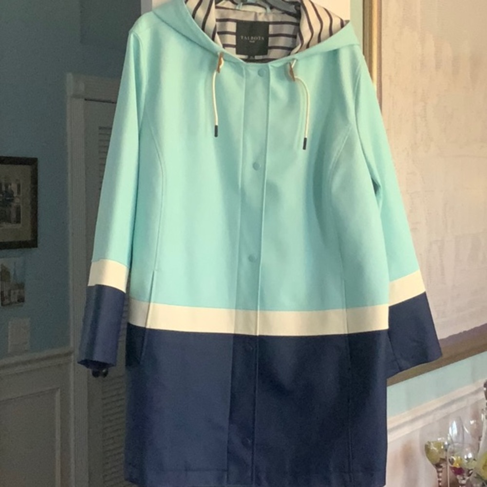 Talbots Aqua and Navy Hooded Coat